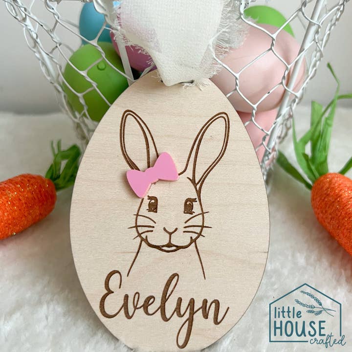 Easter Basket Tag - Gift Tag - Easter Ornament - Tradition - Easter Decor - Laser Engraved - Maple - Bunny Basket for wholesale by Little House Crafted