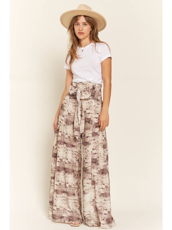 Multi Colored FRONT TIE SMOCKED HIGH WAIST TIE DYE PRINTED PALAZZO PANTS for wholesale on Faire5