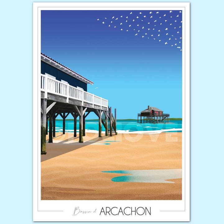 Affiche Arcachon Cabanes Tchanquées pour la vente par Foliove