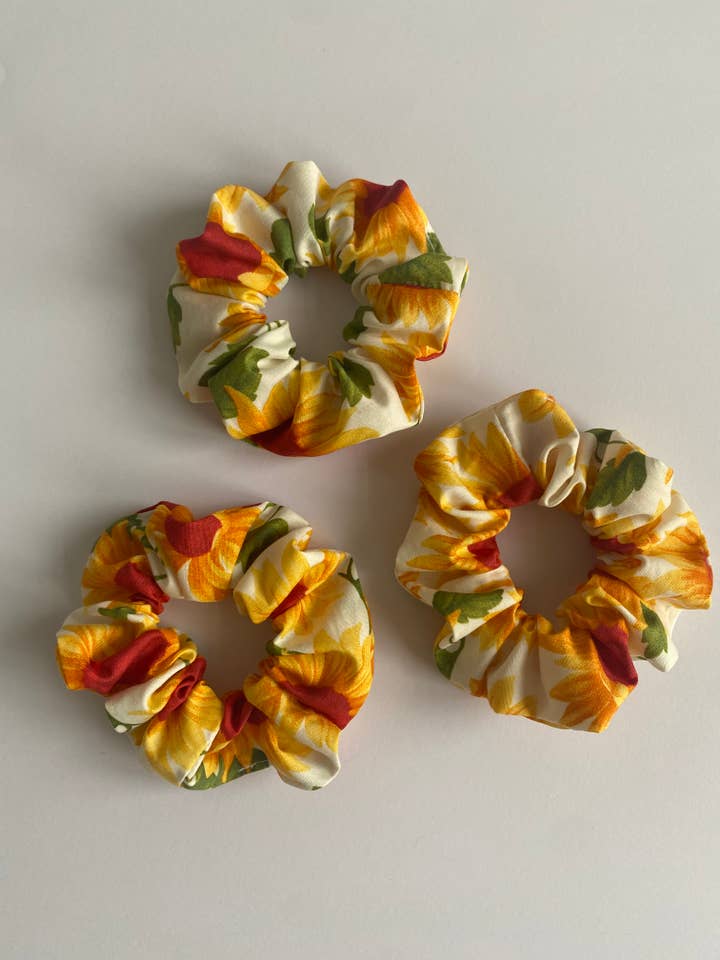 Sunflower Hair Scrunchie, Cotton Floral Hair Accessory for wholesale by Social Scrunchies