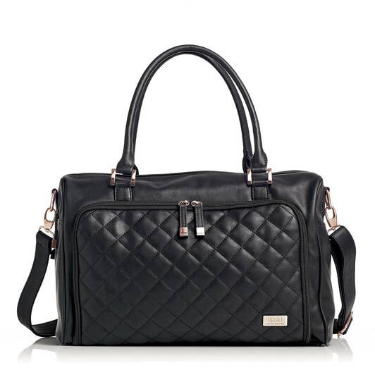 Double Zip Satchel Changing Bag Black Quilted for wholesale by Isoki (UK)