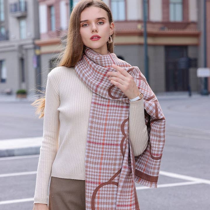 Contrast Color Plaid Tassel Thickened Shawl Scarf for wholesale by FurDecoration