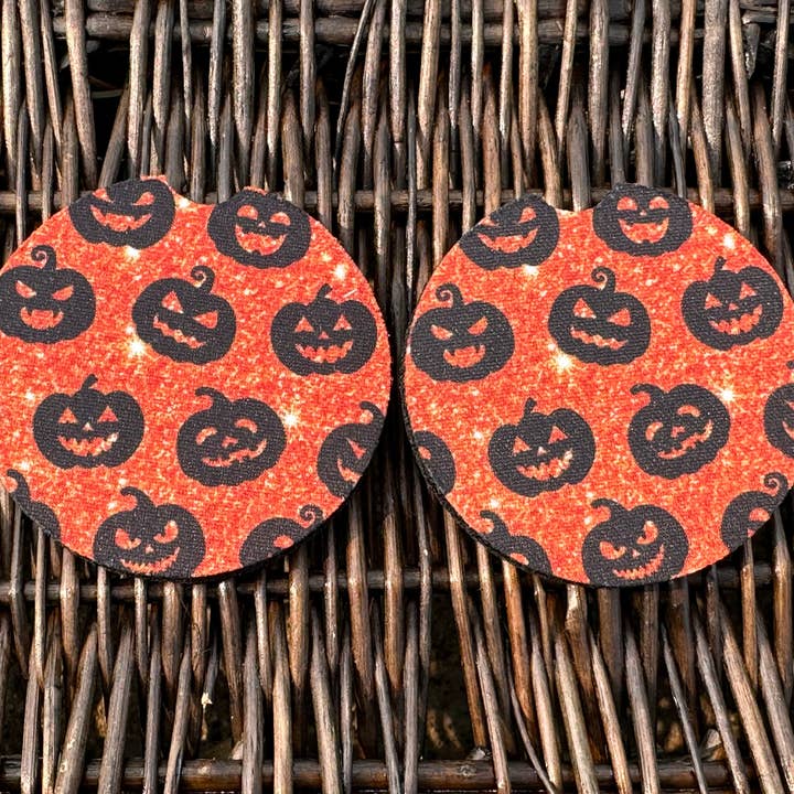 Sparkly Orange Pumpkin Car Coasters for wholesale by Evie Rose