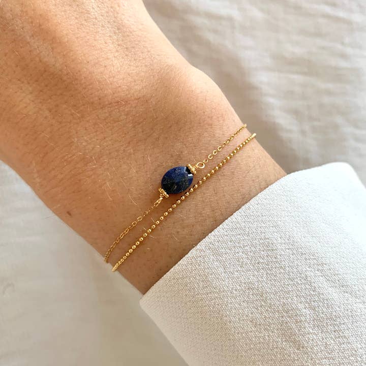 Dubbele kettingarmband lapis lazuli voor wholesale door Victoire Collection