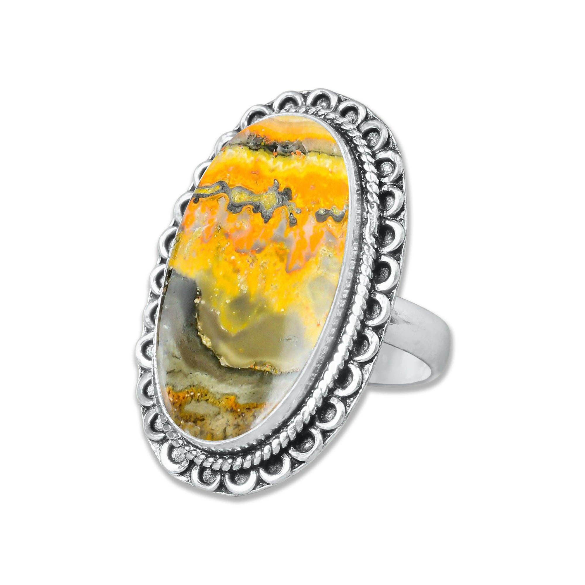 Handmade Jewels - Wholesale Cocktail/Statement Ring - Bumblebee Jasper Rings – Handmade, Silver-Plated, Designer  (Made to Order)18