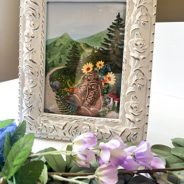 glad you're here co - Wholesale Art Print - Forest Journey Art Print – Hiking Boots & Wildflower Scene | Satin-Finish Photo Paper, 5×7 • 8×10 • 11×14 (Quote Option Available)7