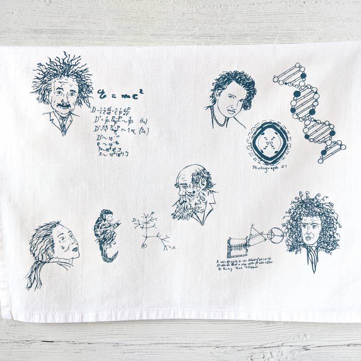 Science Greats Tea Towel for wholesale by Ruby Red Skipper
