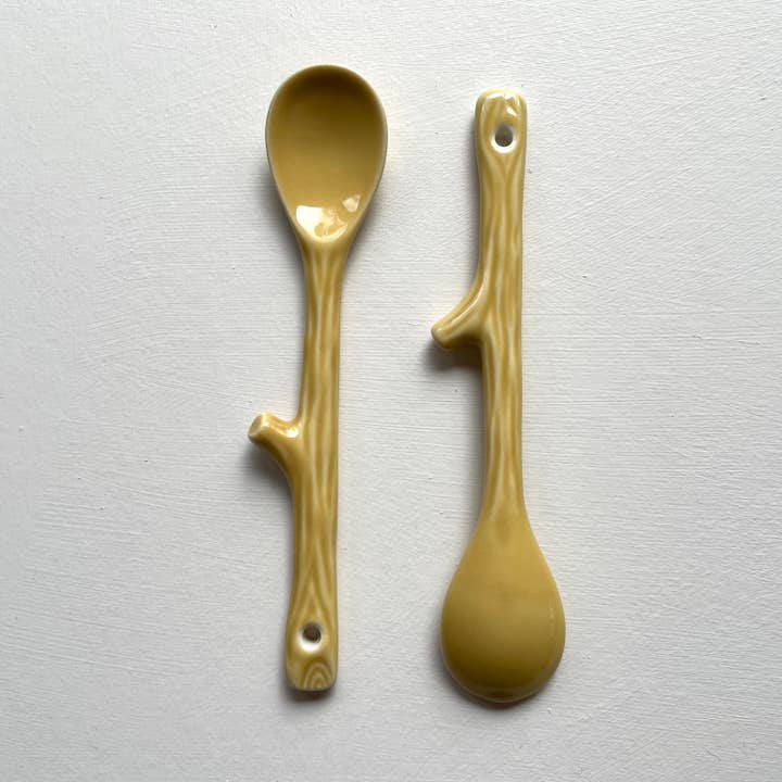 fort & field - Wholesale Table Spoon (Cutlery) - Twig shape small handmade pottery Japanese coffee tea spoon