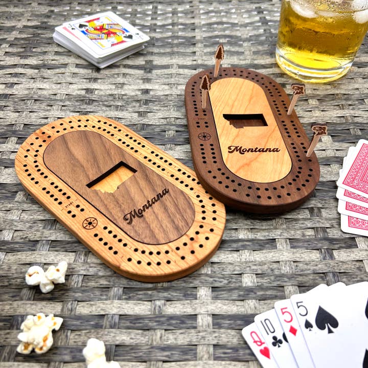 Cast & Carve - Wholesale Board Game - Montana Mini Travel Cribbage Board & Custom Pegs