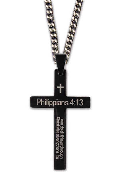 Stainless Steel Cross/”I Can Do All Things” Necklace, 1¾" for wholesale by H.J. SHERMAN COMPANY, INC.