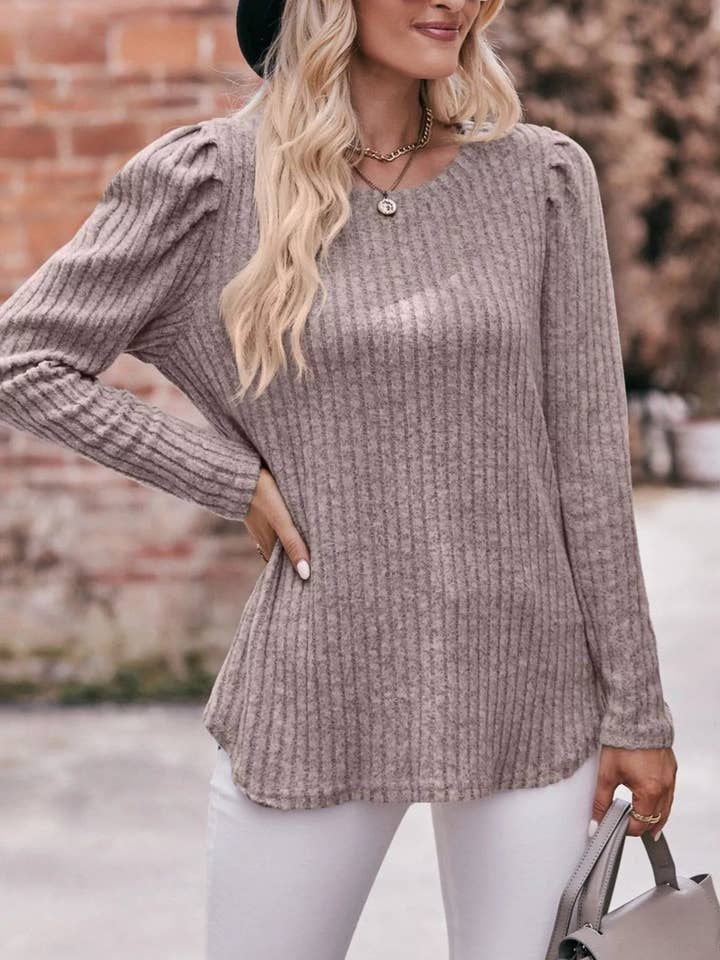 Ribbed Knit Puff Sleeve T-Shirt for wholesale by React Activewear