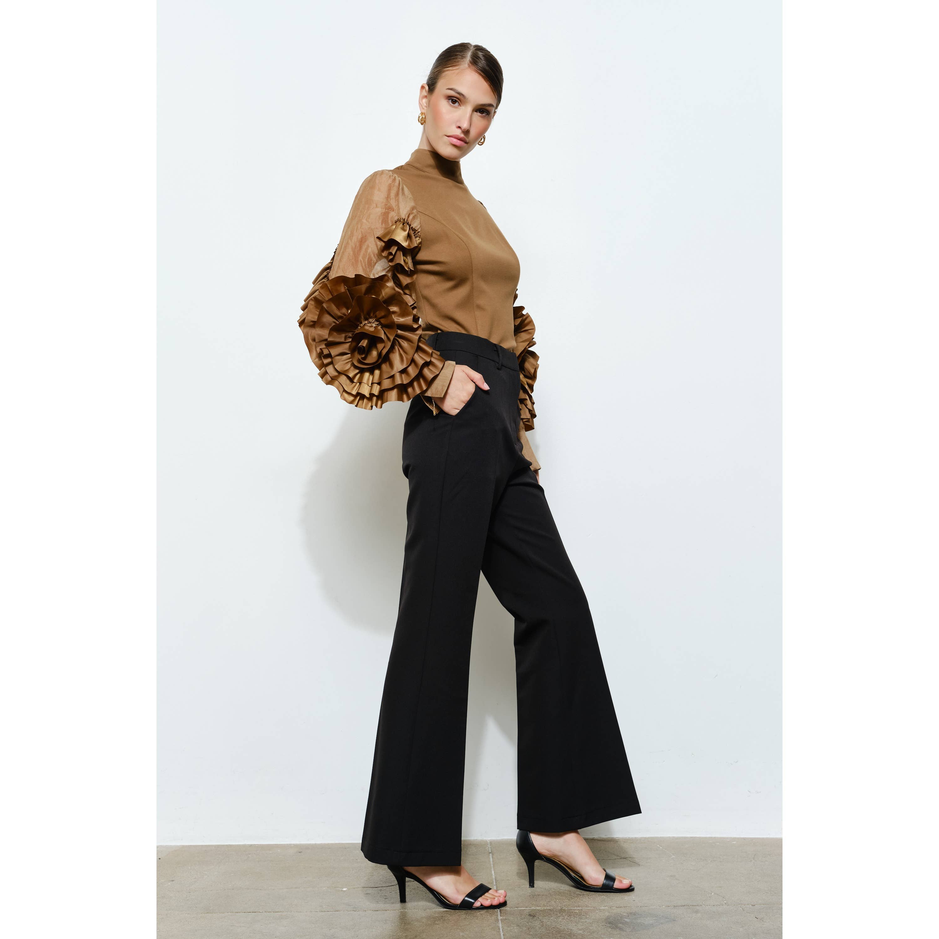 INA - Wholesale Blouse - Women's - Rosette Ruffle Sheer Sleeve Jersey Top21