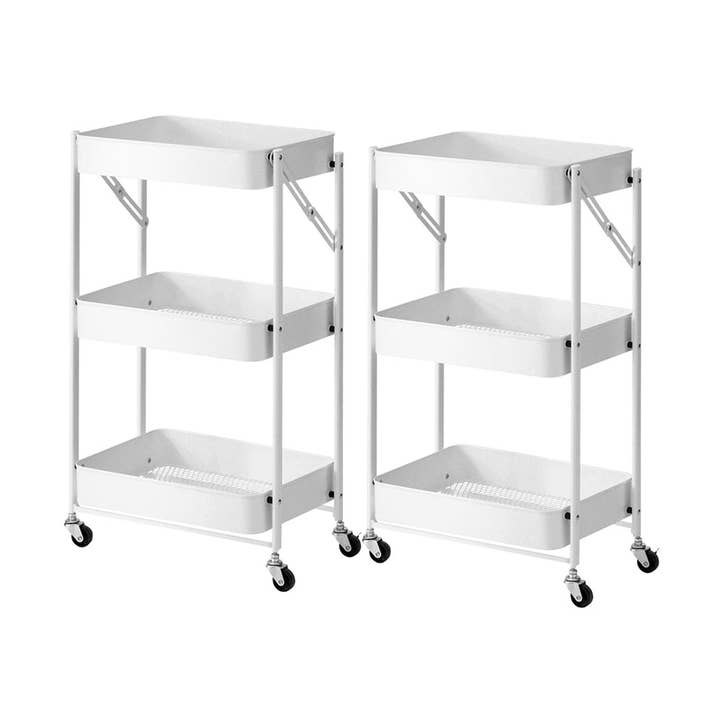 SOGA 2X 3 Tier Steel White Foldable Kitchen Cart Multi-Functional Shelves Storage Organizer with Wheel for wholesale by SOGA International Pty Ltd