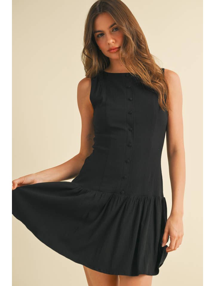 Klesis - Wholesale Dress - Women's - ID9089 STRETCHY LINEN SLEEVELESS DROP WAIST MINI DRESS