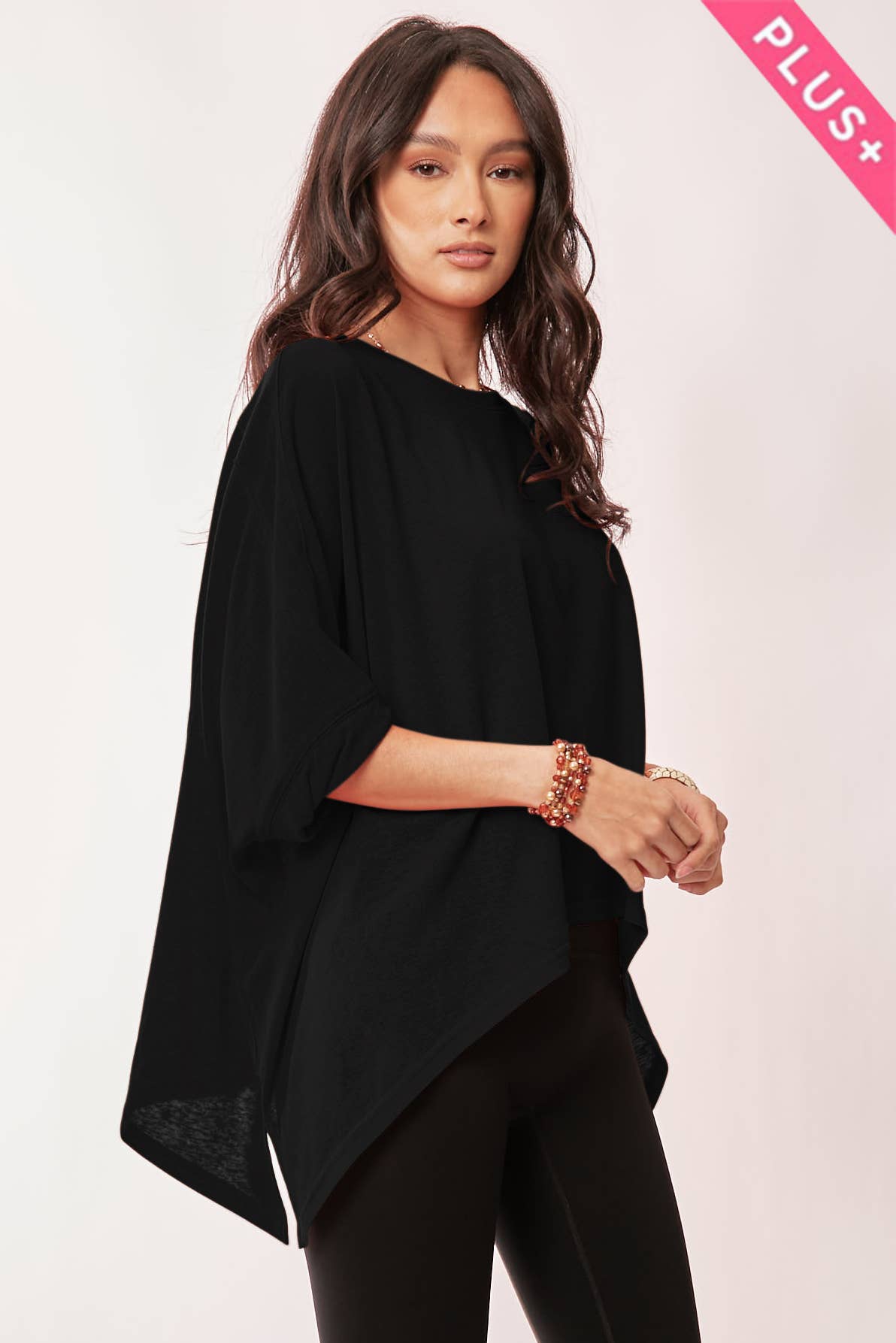 Davi & Dani - Wholesale Lounge Top - Women's - PLUS DROP SHOULDERS BATWING SLEEVE SIDE SLIT TOP1