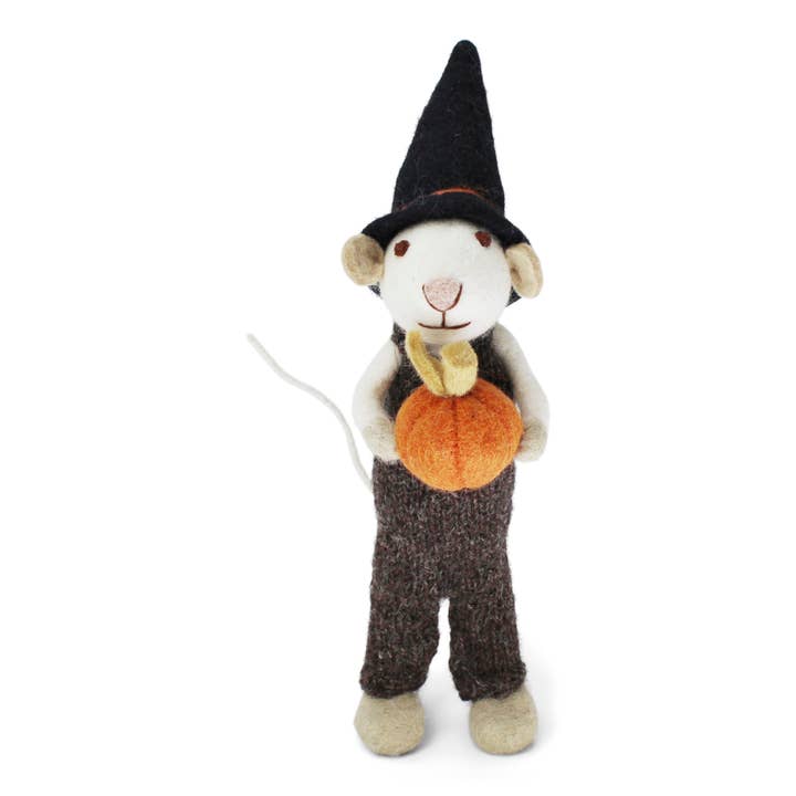 Big White Boy Mouse w/Pumpkin and Brown Pants for wholesale by Gry and Sif