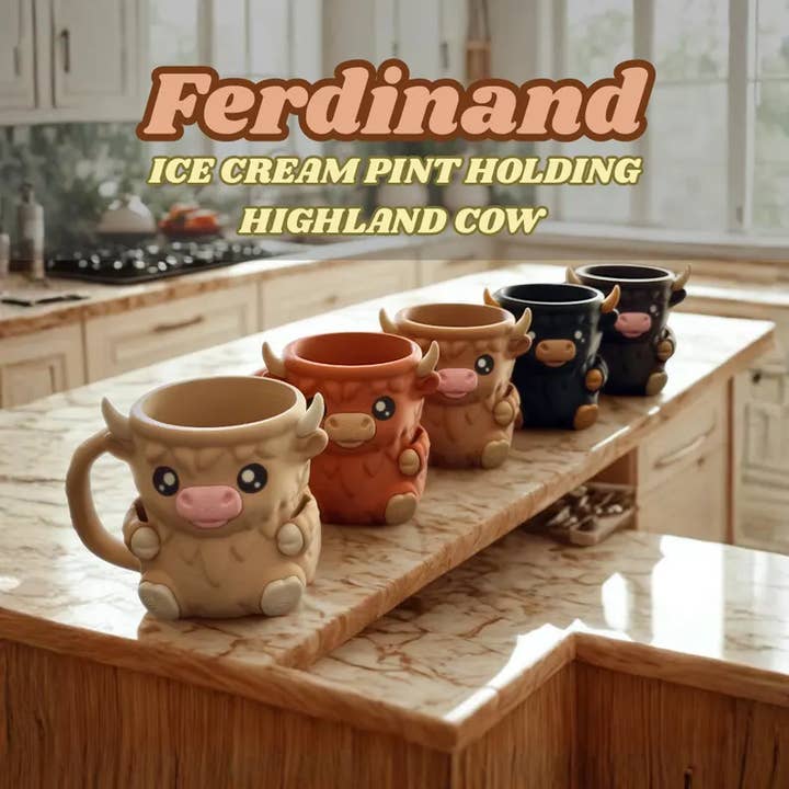 Highland Cow Ice Cream Pint Holder – 3D Printed Cozy Holder for wholesale by Modern Wood Cases