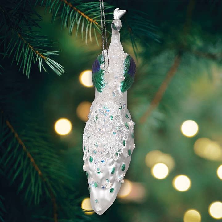 OrnamentallyYou - Vendita all'ingrosso Decorazione - Elegante ornamento natalizio invernale in vetro pavone