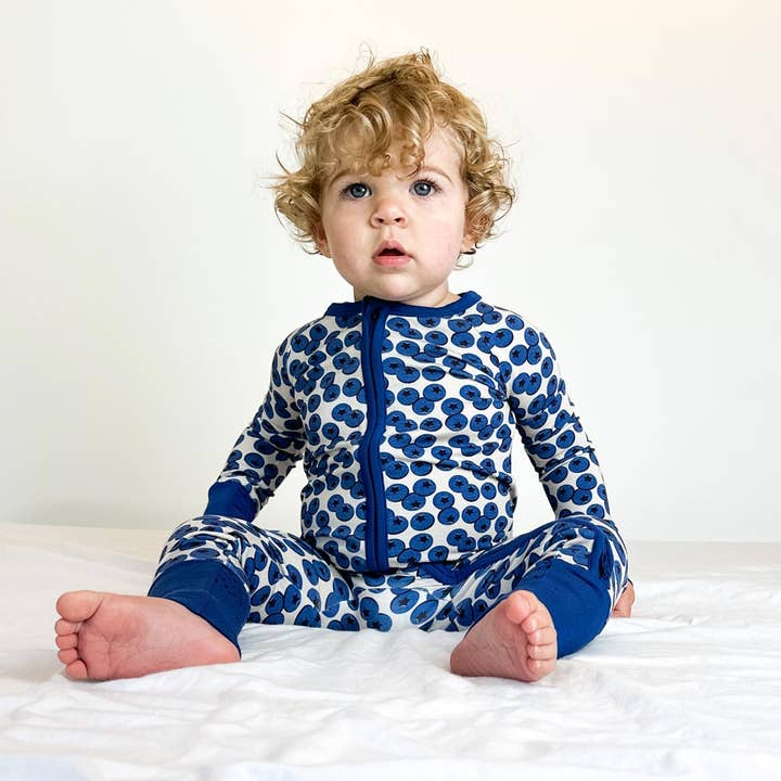 Soft TENCEL Modal Baby Convertible Zippy, Blueberries for wholesale by tiny knot co.