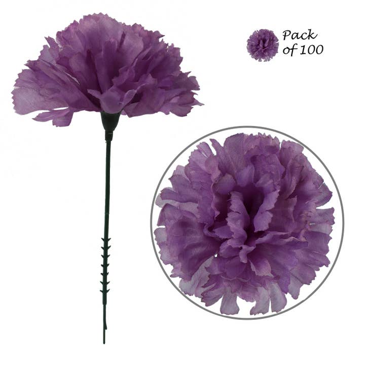 Larksilk - Wholesale Artificial flowers - 100-Pack Lavender Carnation Picks - Elegant Floral Decor