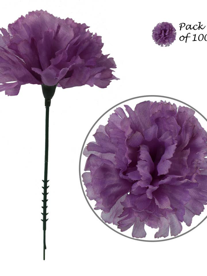 100-Pack Lavender Carnation Picks - Elegant Floral Decor for wholesale by Larksilk