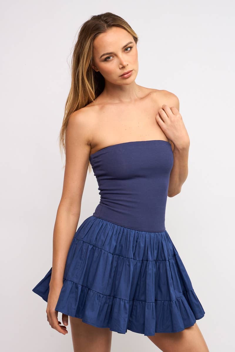 Sky to Moon - Wholesale Dress - Women's - SOLID COLOR DROP-WAIST TIERED TUBE MINI DRESS19