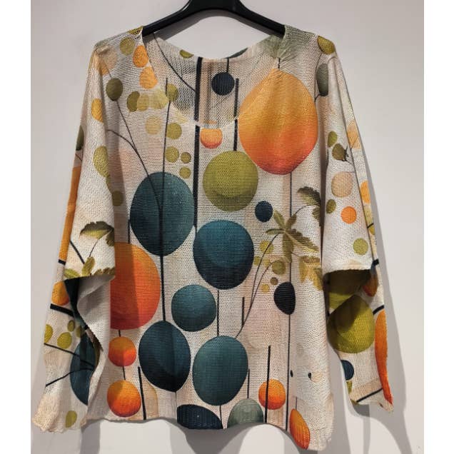 POCIR Cream Circles V-Neck Knit Printed Sweater LOOWIE for wholesale by LOOWIE