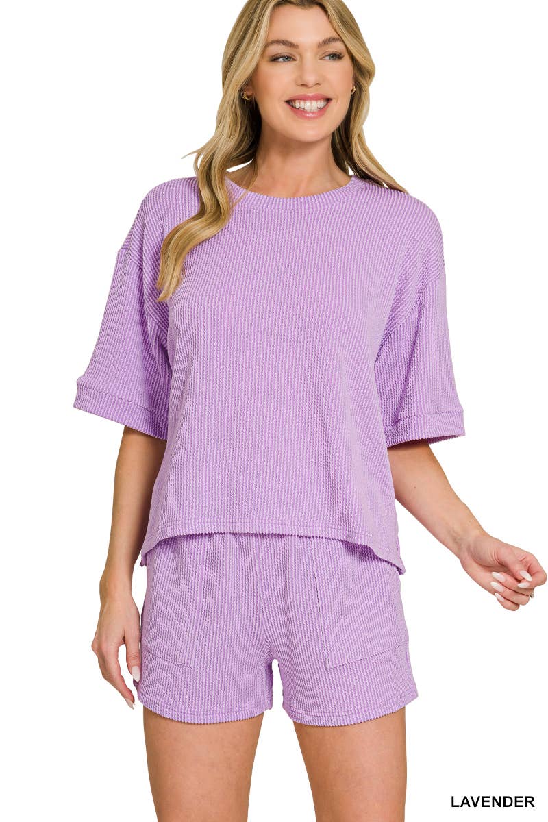 42POPS – wholesale Top & pants set (NOT Loungewear) – Women's – `.Corded Rib Tee & Drawstring Shorts 2pc Set30