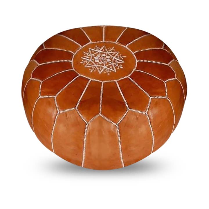 marron Housse de pouf marocain, cuir de chèvre véritable - Décor de salon bohème - Housse uniquement - Le rembourrage n'est pas inclus en vente sur Faire