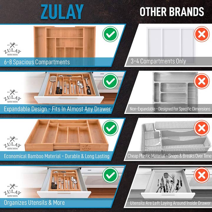 Zulay Kitchen - Wholesale Drawer Organizer - Expandable Bamboo Kitchen Drawer Organizer8