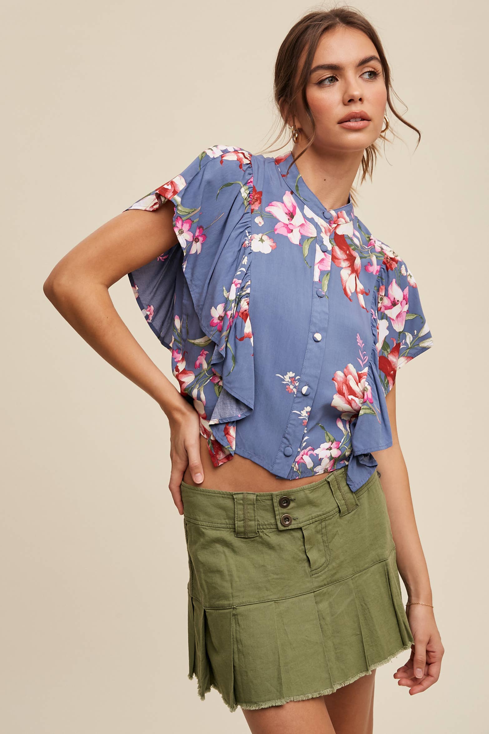 Listicle - Wholesale Blouse - Women's - Floral Flutter Sleeve Blouse13