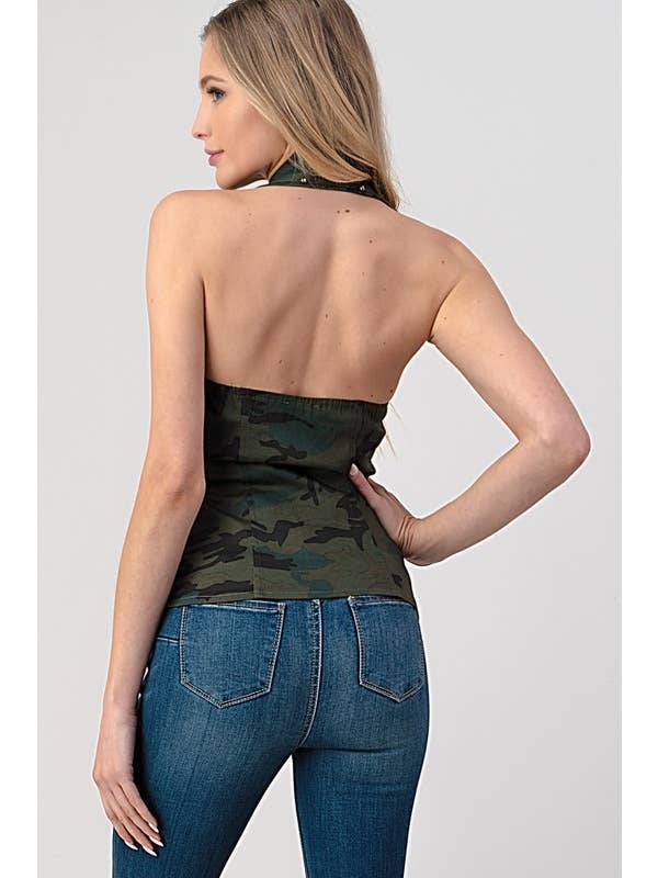 Lydia USA – wholesale Blus - Dam – Kamouflagemönstrad halterneck-topp