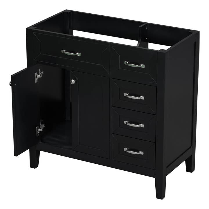 Orange County Decor - Wholesale Cabinet - 36" Bathroom Vanity Without Sink, Cabinet Base Only, Bathroom Cabinet With Drawers, Solid Frame And Mdf Board, Black Black Solid Wood Mdf