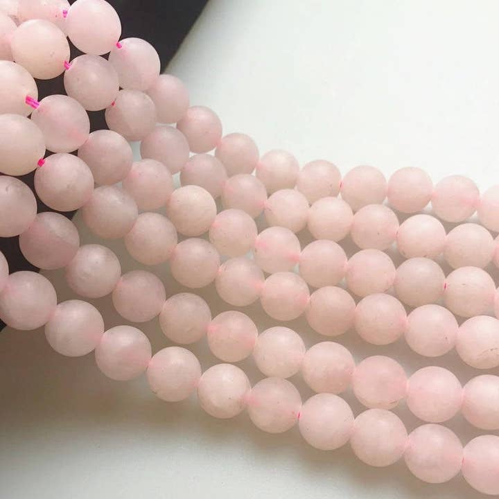 CRCBEADS - Wholesale Beads - 2.0mm Large Hole Rose Quartz Matte Round Beads 6mm 8mm 10mm 15.5" Strand
