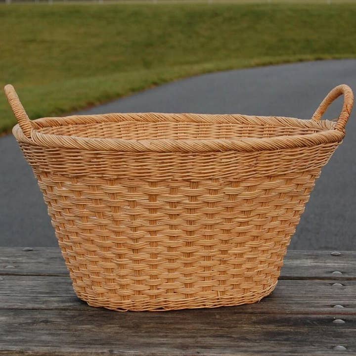 Oval Laundry Rattan Hamper Basket w/ Handle - Large Set /12 for wholesale by Baskets of Cambodia