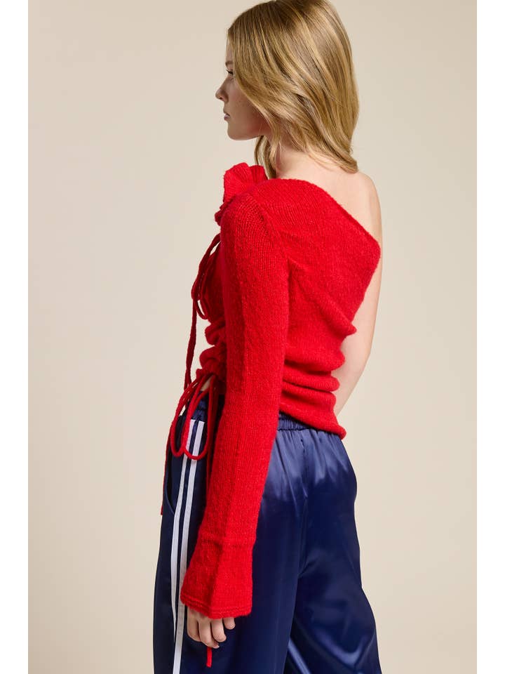 Mimosa - Wholesale Knit Top - Women's - One Shoulder Floral Embellishment Knit Top18