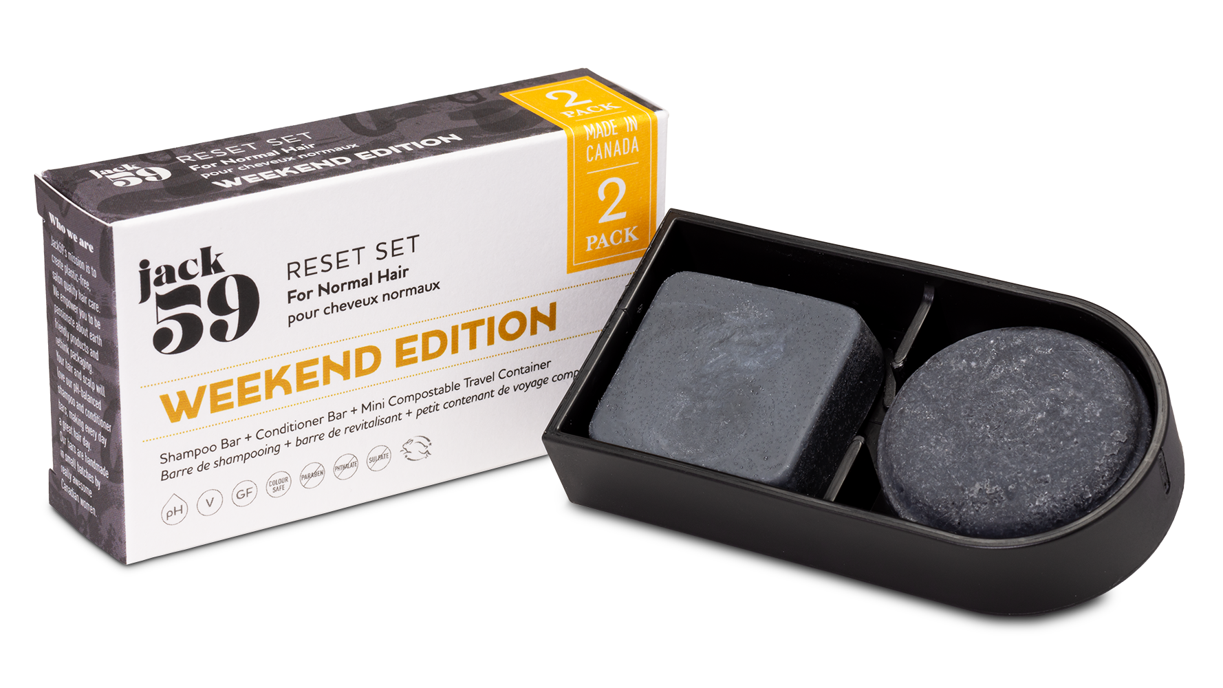 Jack59 Inc. - Vente Disques de shampoing/shampoings solides - Édition Week-end - Barres de Shampooing & Après-shampooing de Voyage - Jack597