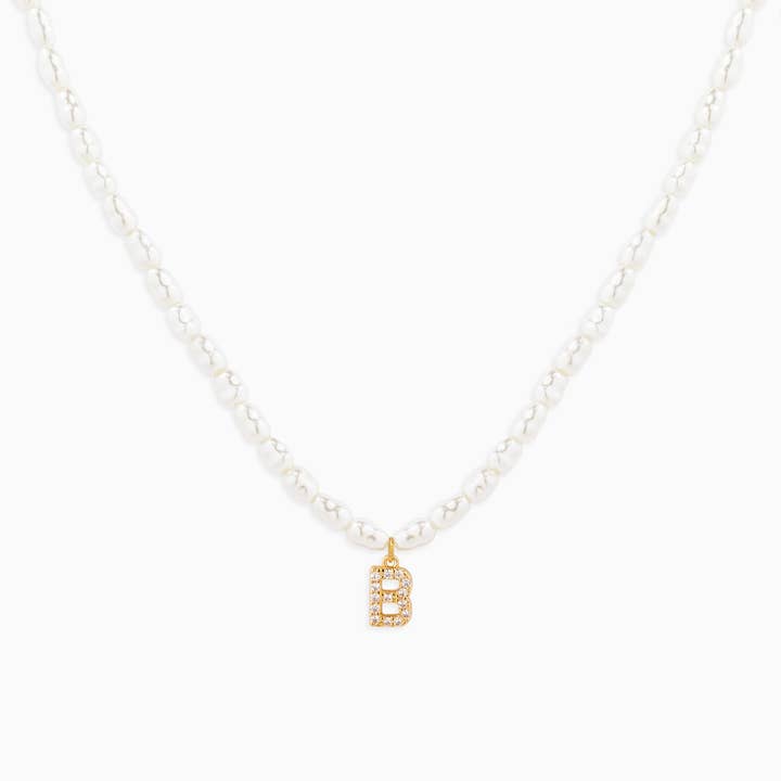 Sessori - Wholesale Pendant/Charm Necklace - CZ Pave Letter Pendant Acrylic Pearl Necklace