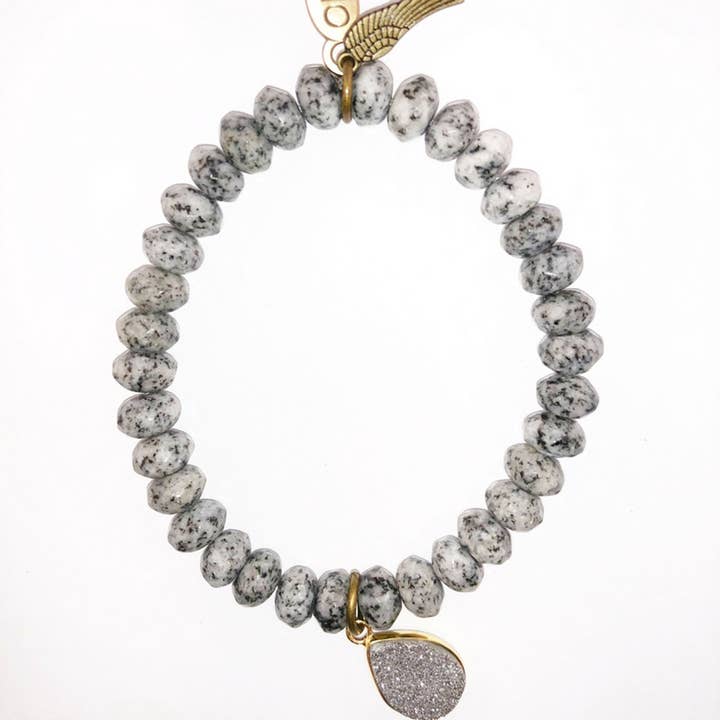 Jasper Rondelle Com Druzy Charm-8MM - Atacado por atacado de omibeads