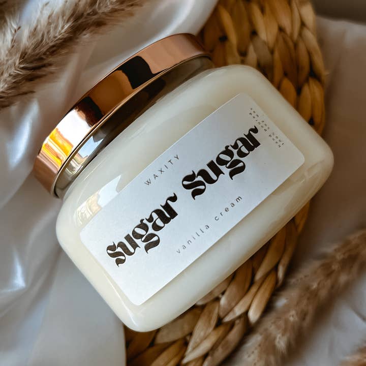 Sugar Sugar — Vanillecremeglas Soja-Kerze | klare Glaskerze | Doppeldocht | Handgegossene Kerzen | Natürliches Öko-Sojawachs für den Großhandel von Waxity Home Fragrances