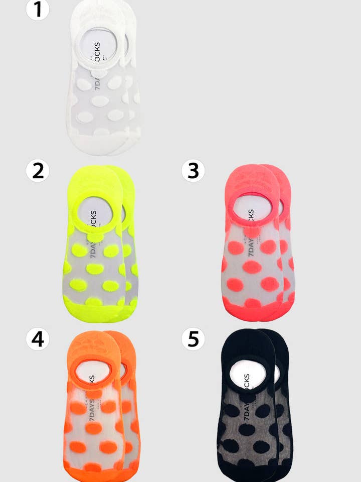 Women's No Show See-Through Neon Dot Socks for wholesale by 7DAYSSOCKS