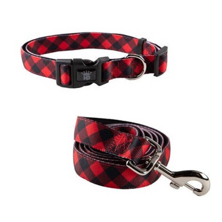 Buffalo Plaid Adjustable Dog Collars with Matching Lead for wholesale by Barker's Bowtique