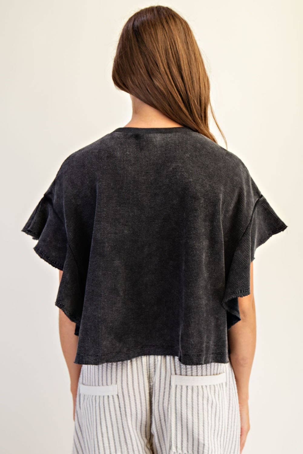 Peace Love Line – wholesale Knit top – Women's – PL8297 - WAFFLE KNIT TIERED FLUTTER SLEEVE CROP TOP2