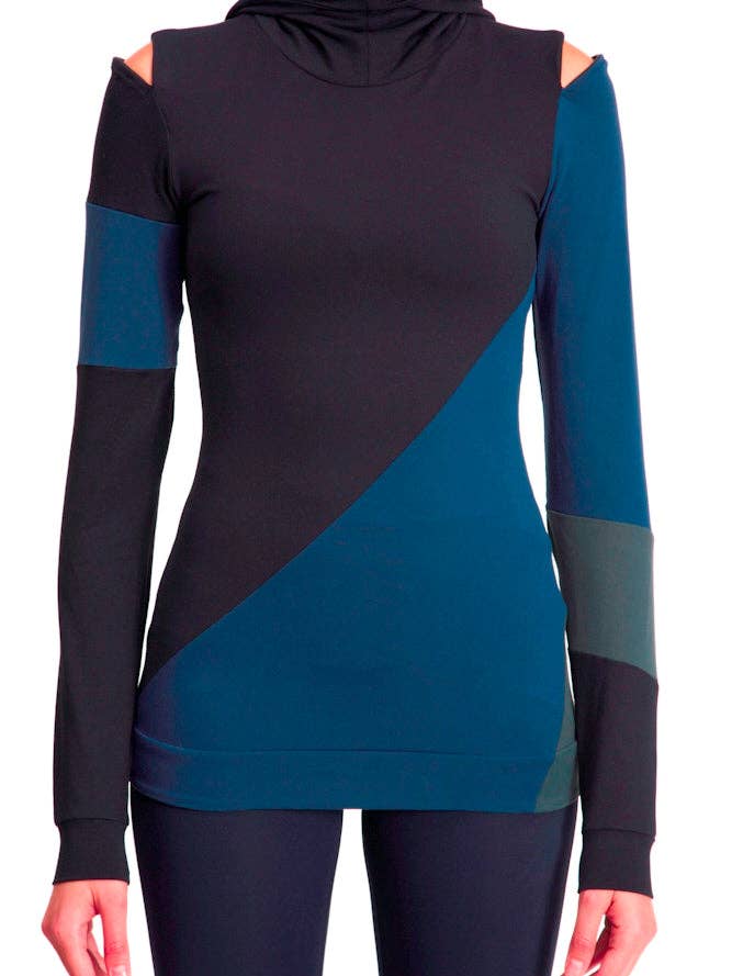 Brushed Tri Colour Shoulder Hoodie - Navy Green Black for wholesale by Boom Boom Athletica