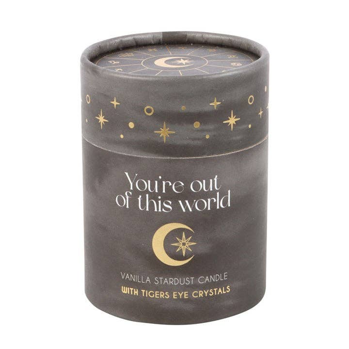 Something Different Wholesale - Wholesale Jar/Filled Candle - Vanilla Stardust Astrology Wheel Crystal Chip Candle
