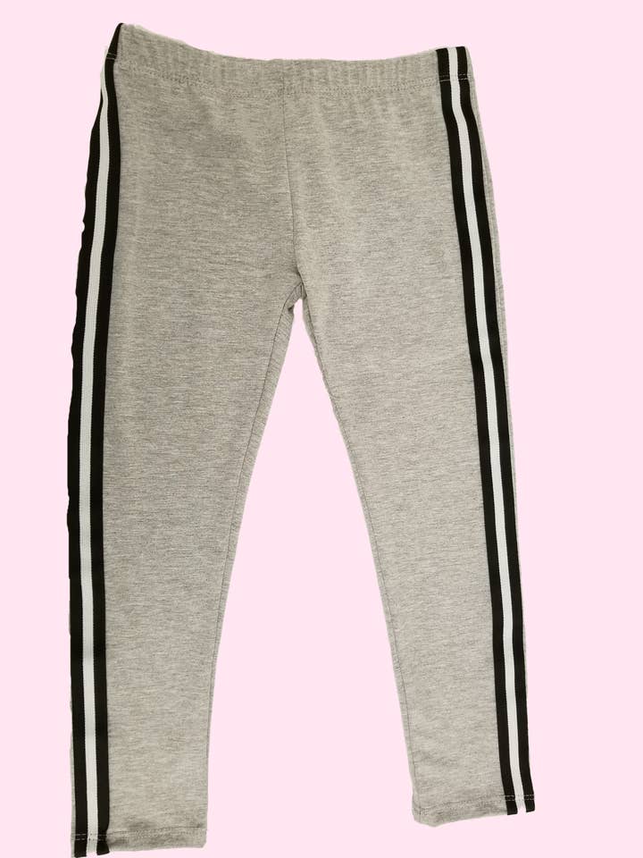 Toddler grå hvid/sort stribe Side Leggings for engroshandel hos Cheryl Creations Kids