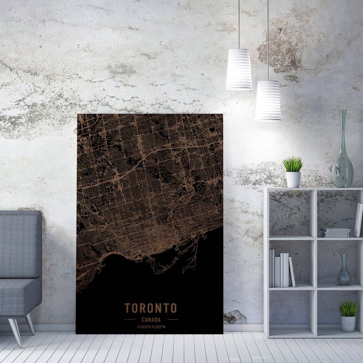 Carte de Toronto, Canada, gravure sur bois. Carte laser 3D pour la vente par Kustwood