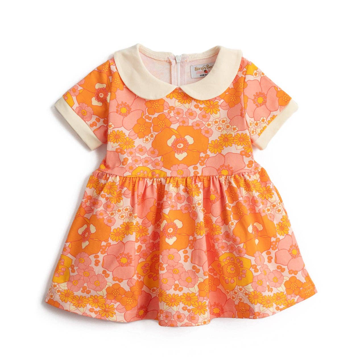 Strawberry Jam Kids - Wholesale Dress - Kids - Girls' Mod Collar Dress in Orange and Pink Flower Power 7