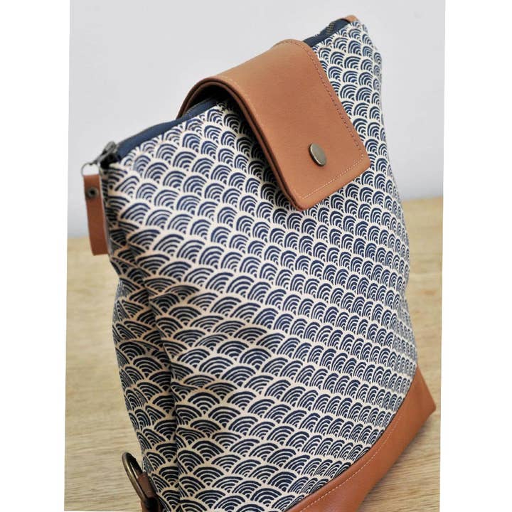 Willow Convertible Backpack - Blue Japanese Wave for wholesale by Lauren Holloway