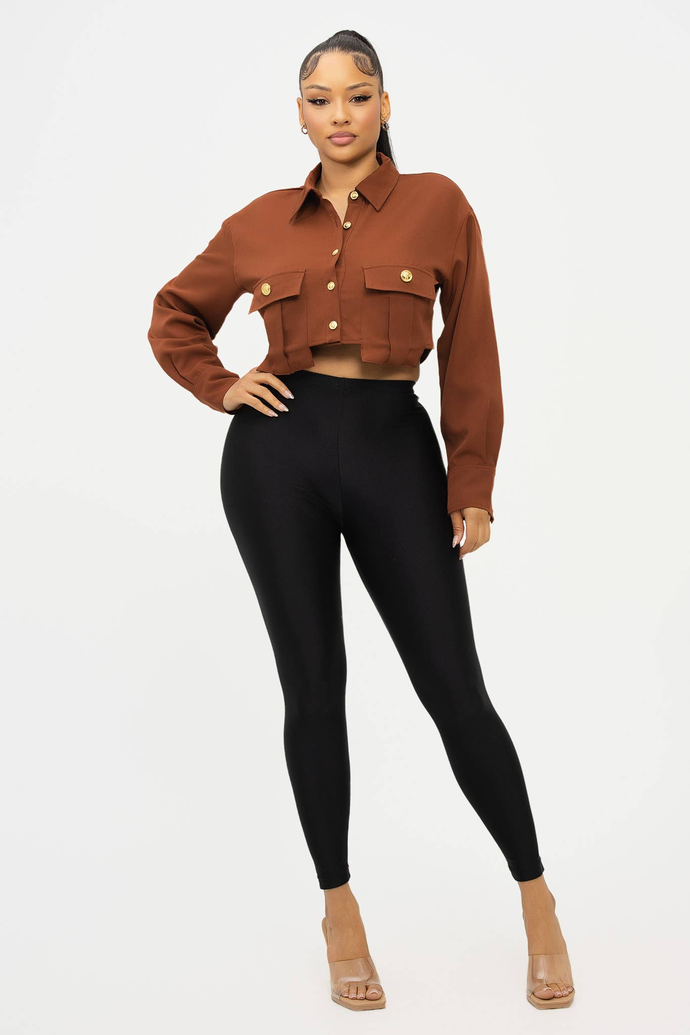 Julia by LoveJ - Vente Chemise à col boutonné – femme - Haut à boutons devant avec poches surdimensionnées8